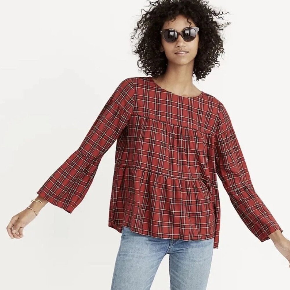 Madewell Tartan Plaid Long Sleeve Button Blouse Size Small